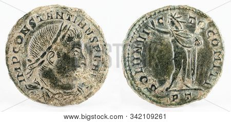 Ancient Roman Copper Coin Of Emperor Constantine I Magnus.