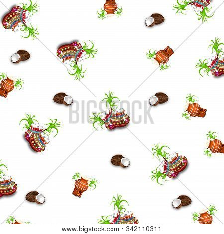 Illustration Of Happy Pongal Seamless Pattern. Illustration, Happy Pongal Seamless Pattern. Holiday 