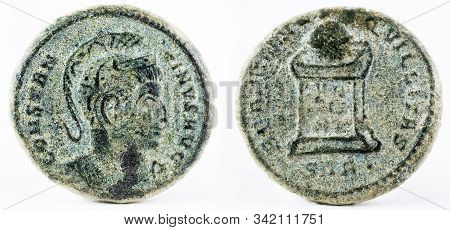 Ancient Roman Copper Coin Of Emperor Constantine I Magnus.