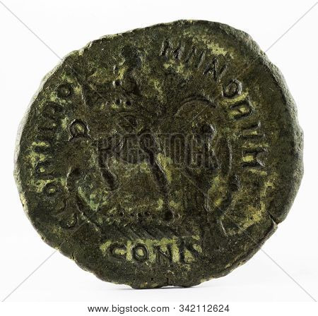Ancient Roman Copper Coin Of Emperor Valentinianus Ii. Reverse.