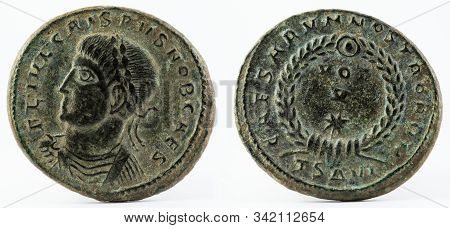 Ancient Roman Copper Coin Of Emperor Crispus.