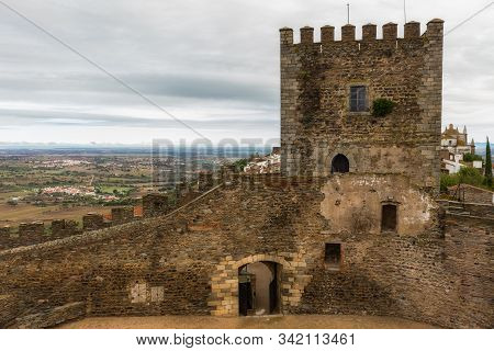 Medieval Castle And Walls In The Village Of Monsaraz. Alentejo. Portugal.