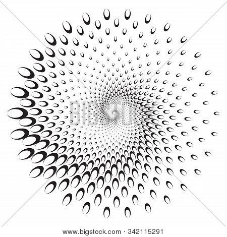 Dotted Halftone Vector Spiral Pattern Or Texture. Stipple Dot Backgrounds With Ellipses