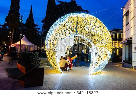 Night View Of Tbilisi City Downtown