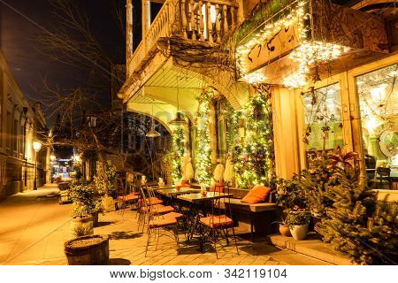 Night View Of Tbilisi City Downtown