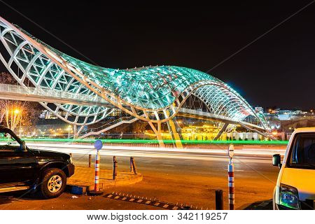 27 December 2019, Tbilisi, Georgia; Streets Of Old Tbilisi With  New Year Illumination In Downtown A