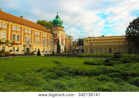 Lancut, Poland. View From The Street To The Beautiful Palace.