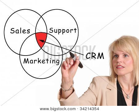 Kobiet wykonawczy rysunek wykres zarządzanie kontaktami z klientami (CRM)