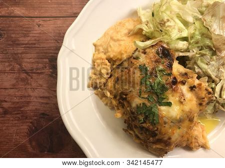 Lasagna Al Forno With Sauce Bolognese And Salad.
