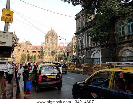 Mumbai, India - April, 2017: Cityscape Of Mumbai Near Chhatrapati Shivaji Maharaj Terminus Railway S