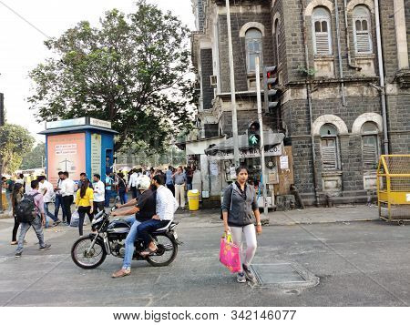 Mumbai, India - April, 2017: Cityscape Of Mumbai Near Chhatrapati Shivaji Maharaj Terminus Railway S