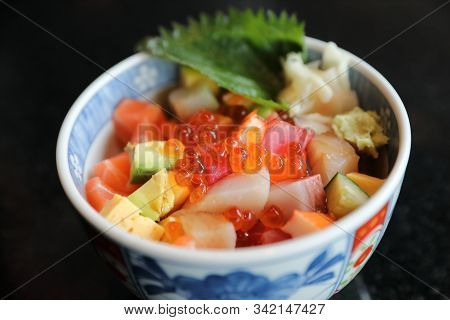 Mix Sushi Donburi In Bowl , Japanese Food