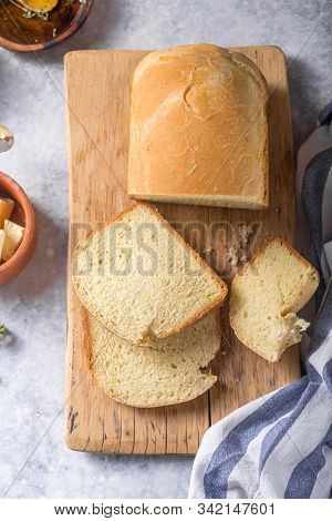 Fresh Homemade Crisp Bread, Top View. French Bread. Bread At Leaven. Unleavened Bread. Fresh Homemad