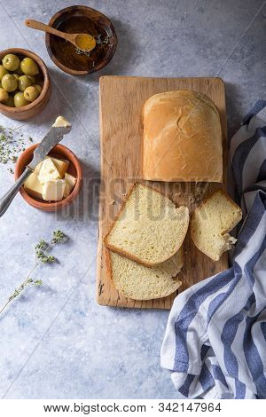 Fresh Homemade Crisp Bread, Top View. French Bread. Bread At Leaven. Unleavened Bread. Fresh Homemad