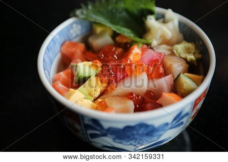 Mix Sushi Donburi In Bowl , Japanese Food