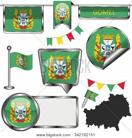 Vector Glossy Icons Of Flag Of Gomel, Belarus On White