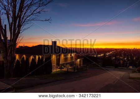 Burnaby, Greater Vancouver, British Columbia, Canada . Beautiful Street View Of The City From The To