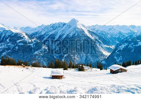 Panorama Of Ski Resort Town Mayrhofen Chalet Houses Austria