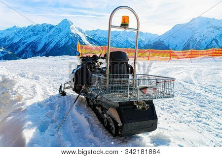 Service Snowmobile At Penken Park Ski Resort In Austria