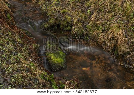 Upper Watercourse Of Bilina River In Krusne Hory Mountains In Winter Day