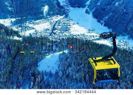 Cable Cars In Penken Ski Resort In Tyrol Of Austria