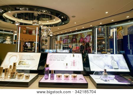 HONG KONG, CHINA - CIRCA JANUARY, 2019: personal care products on display at Estee Lauder store in New Town Plaza shopping mall