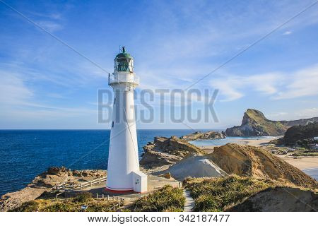 Beautiful View Over Landscape At Castlepoint Lighthouse, North Island, New Zealand