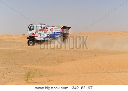Ksar Ghilane, Tunisia - June 8, 2019: Tatra Of Martin Šoltys Buggyra Racing Team During Training Dri