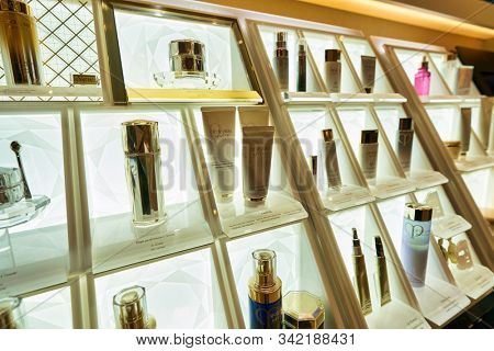 HONG KONG, CHINA - CIRCA JANUARY, 2019: personal care products on display at Cle de Peau store in New Town Plaza shopping mall