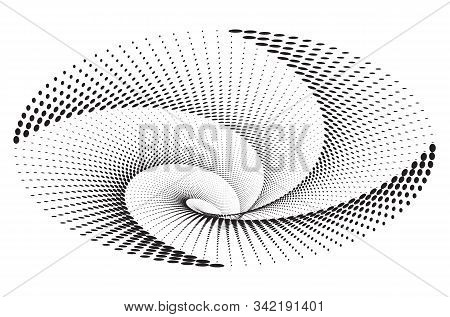 Dotted Halftone Vector Spiral Pattern Or Texture. Stipple Dot Backgrounds With Ellipses