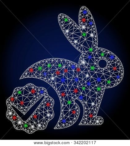 Flare White Mesh For Rabbits Only With Glow Effect. Abstract Illuminated Model Of For Rabbits Only. 