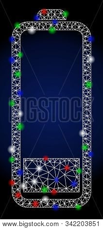 Flare White Mesh Low Battery Level With Glare Effect. Abstract Illuminated Model Of Low Battery Leve