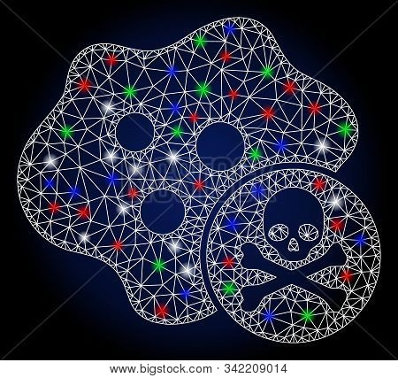 Bright White Mesh Bactericidal Toxin With Sparkle Effect. Abstract Illuminated Model Of Bactericidal