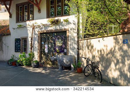 Basel, Switzerland - April 17, 2019. Picturesque Historical Neighborhood In The Spring. Old House De