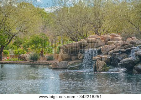 Water Fall At Anthem In The Sonoran Desert, Maricopa County, Arizona Usa