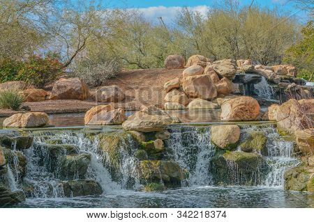 Water Fall At Anthem In The Sonoran Desert, Maricopa County, Arizona Usa