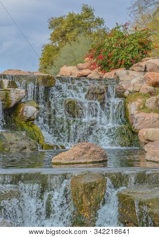 Water Fall At Anthem In The Sonoran Desert, Maricopa County, Arizona Usa