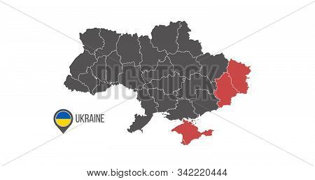 Ukrainian Map Of The Conflict Regions. Vector Illustration Isolated On White Background.