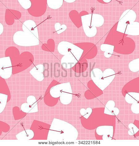 Vector Hearts And Arrows Pink Seamless Pattern. Great For Valentines Day, Gift Wrapping