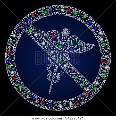 Flare White Mesh No Medical Caduceus With Lightspot Effect. Abstract Illuminated Model Of No Medical