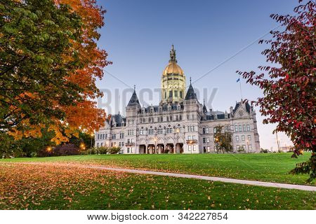Connecticut State Capitol in Hartford, Connecticut, USA during autumn.