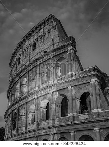 Rome Colloseum At Night Architecture In Rome Italy City Center. Rome Ethernal City Architectural Det