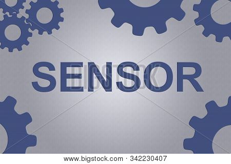 Sensor Sign Concept Illustration With Blue Wheel Figures On Pale Blue Gradient
Background