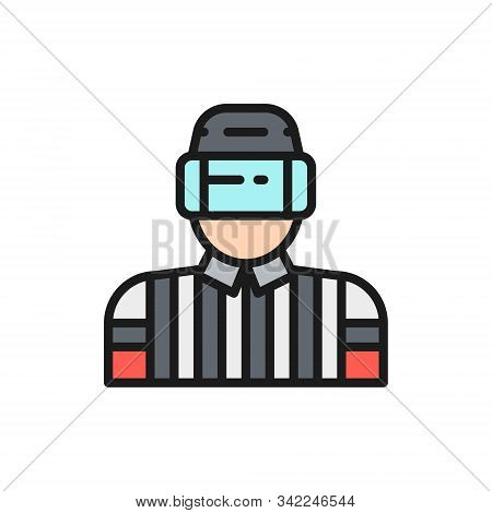 Vector Hockey Judge, Referee, Arbiter Flat Color Line Icon.
