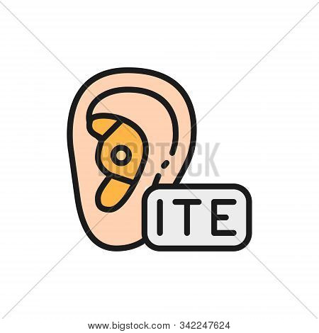 In The Ear Hearing Aid, Ite Flat Color Line Icon.