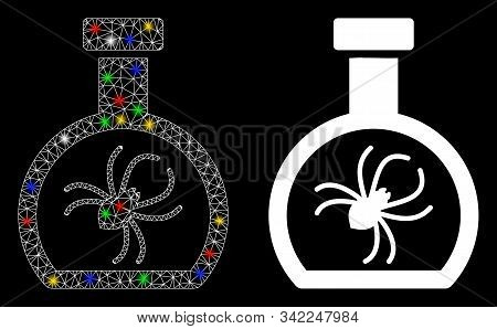 Glossy Mesh Parasite Container Retort Icon With Glow Effect. Abstract Illuminated Model Of Parasite 