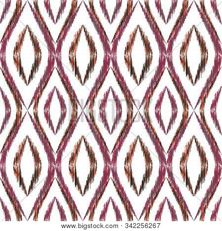 Ikat Ogee Seamless Vector Pattern Illustration. Ethnic Fabric Print Geometric Ikat Pattern. Modern O