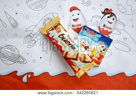 Kinder Chocolate Small Box For Kids And Bueno White Chocolate Bar Made By Ferrero Spa. Kinder Is A C