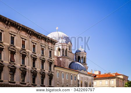 Serbian Orthodox Saint Spyridon Church (chiesa Di San Spiridione) In Trieste, Italy Near The Canal G