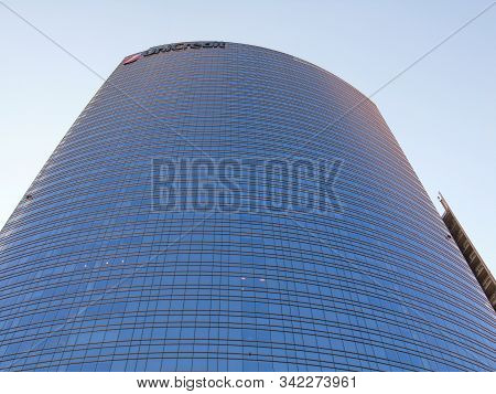Milan, Italy - 12/22/2019: An Amazing Caption To The City Of Milan In Winter Days . Large Panoramic 